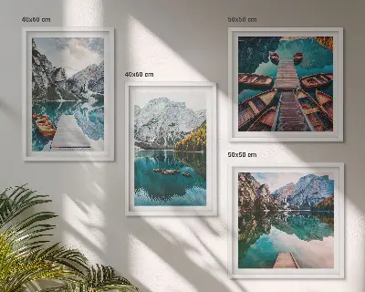 See, Brücken, Berge Polyptychon mit Rahmen