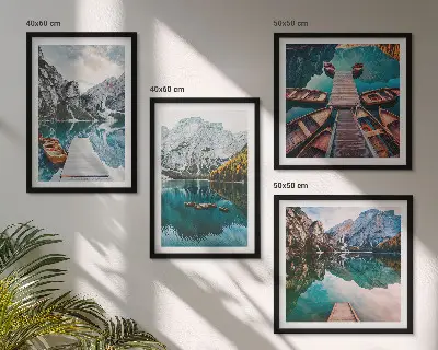 See, Brücken, Berge Polyptychon mit Rahmen