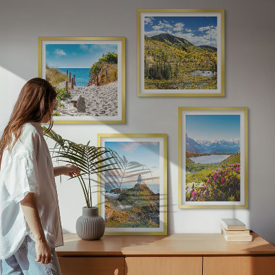 Polyptychon mit rahmen Strand, Leuchtturm, Berge, Wiesen, Blumen