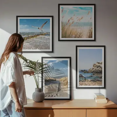 Wanddeko-Set Strand mit Holzsteg und Klippen