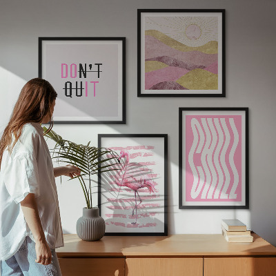Polyptychon mit rahmen Pastellfarbene Berglandschaft mit rosa Flamingos