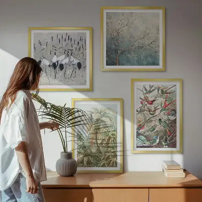 Polyptychon mit Rahmen mit Motiv tropische Pflanzen und Vögel