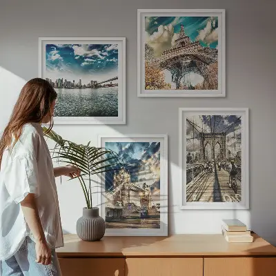 Wanddeko-Set mit Motiven von Turmbrücken in europäischen Städten