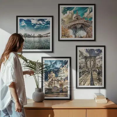 Wanddeko-Set mit Motiven von Turmbrücken in europäischen Städten