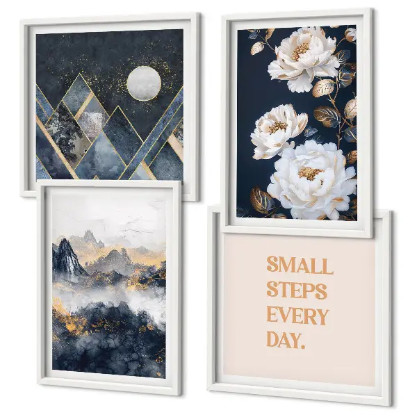 Wanddeko-Set mit abstrakten Bergen und Blumen