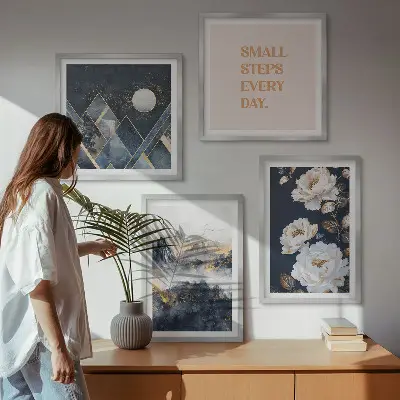 Wanddeko-Set mit abstrakten Bergen und Blumen