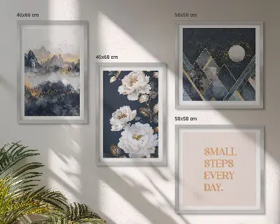 Wanddeko-Set mit abstrakten Bergen und Blumen