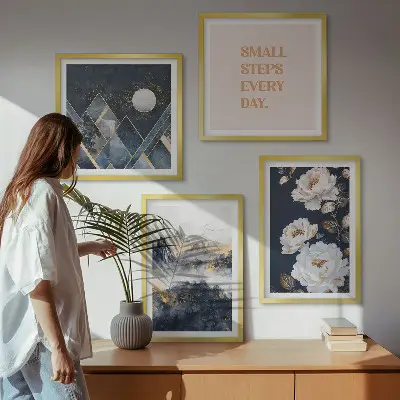 Wanddeko-Set mit abstrakten Bergen und Blumen