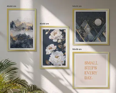 Wanddeko-Set mit abstrakten Bergen und Blumen