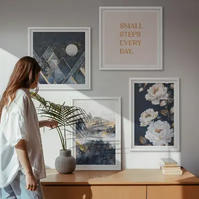 Wanddeko-Set mit abstrakten Bergen und Blumen