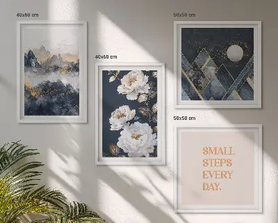 Wanddeko-Set mit abstrakten Bergen und Blumen