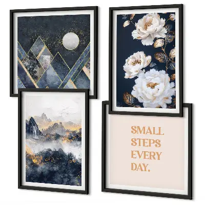 Wanddeko-Set mit abstrakten Bergen und Blumen