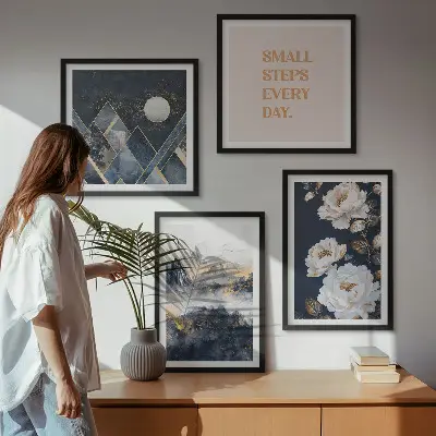 Wanddeko-Set mit abstrakten Bergen und Blumen