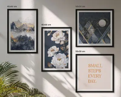 Wanddeko-Set mit abstrakten Bergen und Blumen