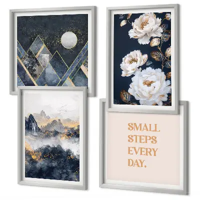 Wanddeko-Set mit abstrakten Bergen und Blumen