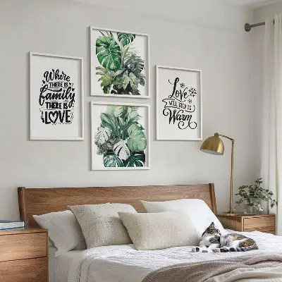 Aquarell-Bild Familie liebt Zuhause als gerahmtes Polyptychon