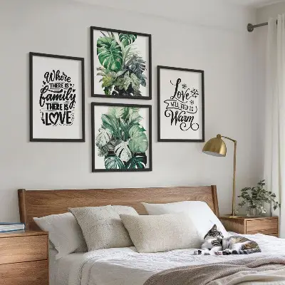 Aquarell-Bild Familie liebt Zuhause als gerahmtes Polyptychon