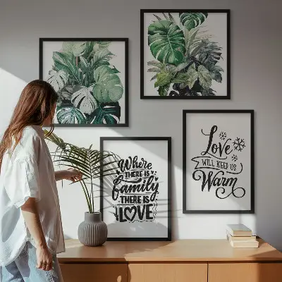 Aquarell-Bild Familie liebt Zuhause als gerahmtes Polyptychon