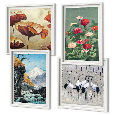 Wanddeko-set Berge, Wasserfälle, Vögel, Blumen