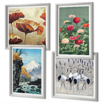 Wanddeko-set Berge, Wasserfälle, Vögel, Blumen