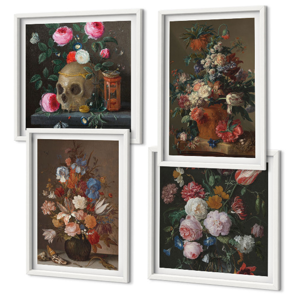 Polyptychon mit rahmen Blumenarrangements in Vasen