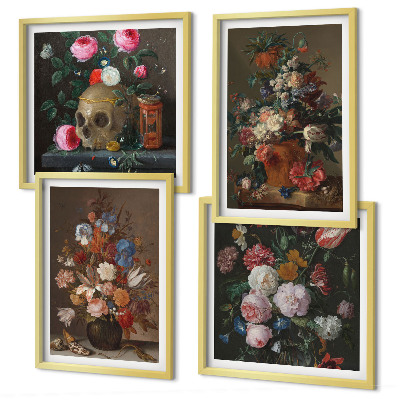 Polyptychon mit rahmen Blumenarrangements in Vasen