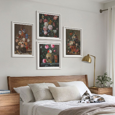 Polyptychon mit rahmen Blumenarrangements in Vasen