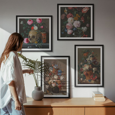 Polyptychon mit rahmen Blumenarrangements in Vasen