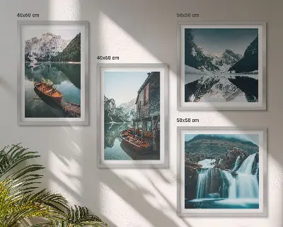 Spiegelung der Boote auf Bergseen Polyptychon mit Rahmen