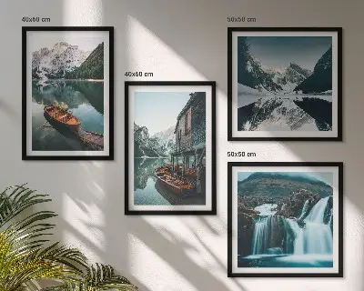 Spiegelung der Boote auf Bergseen Polyptychon mit Rahmen