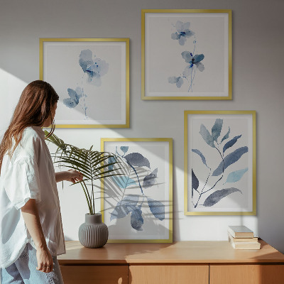 Wanddeko-set Aquarell von blauen Blättern