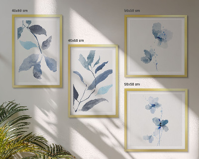 Wanddeko-set Aquarell von blauen Blättern