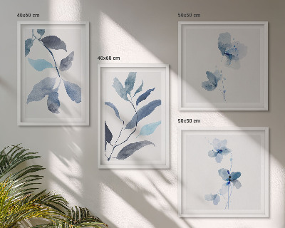 Wanddeko-set Aquarell von blauen Blättern