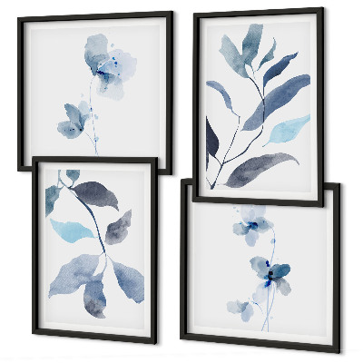 Wanddeko-set Aquarell von blauen Blättern
