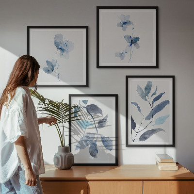 Wanddeko-set Aquarell von blauen Blättern