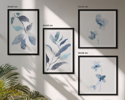 Wanddeko-set Aquarell von blauen Blättern