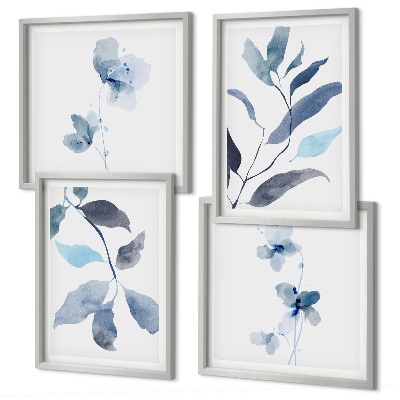 Wanddeko-set Aquarell von blauen Blättern