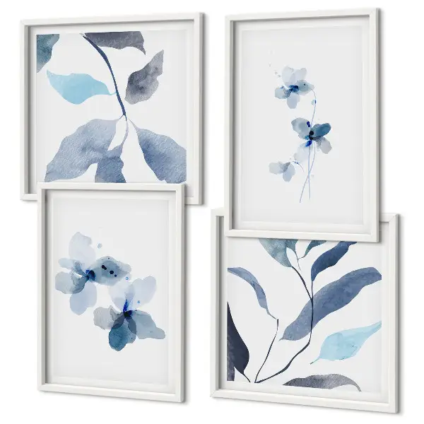 Minimalistische blaue Blumen Polyptychon mit Rahmen