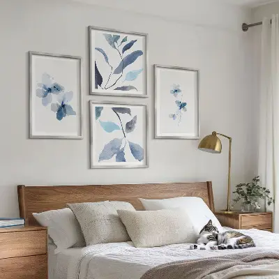 Minimalistische blaue Blumen Polyptychon mit Rahmen