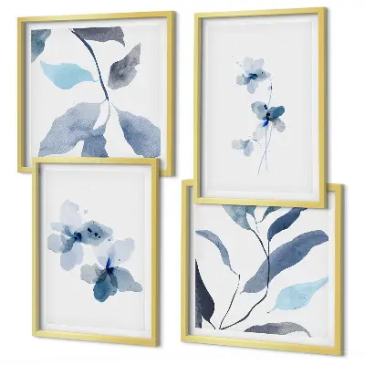 Minimalistische blaue Blumen Polyptychon mit Rahmen