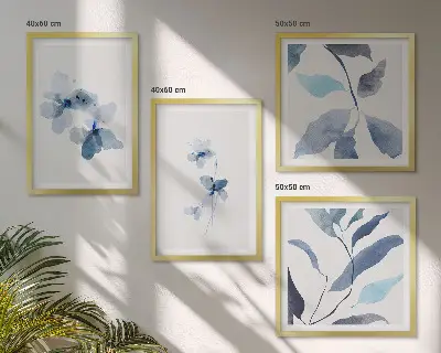 Minimalistische blaue Blumen Polyptychon mit Rahmen