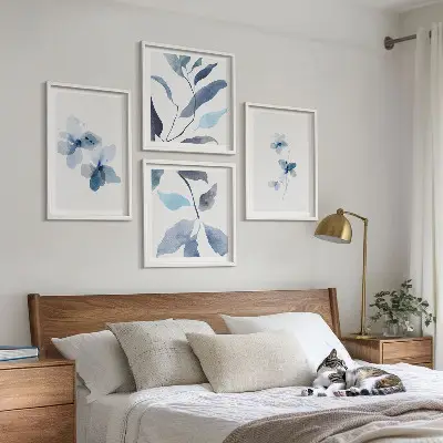 Minimalistische blaue Blumen Polyptychon mit Rahmen