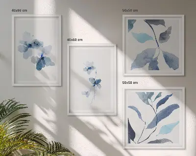 Minimalistische blaue Blumen Polyptychon mit Rahmen