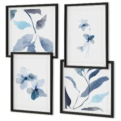 Minimalistische blaue Blumen Polyptychon mit Rahmen