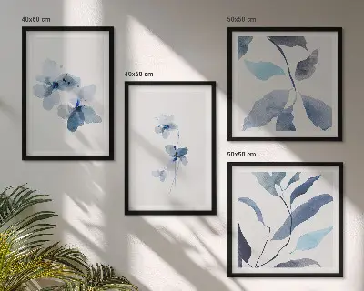 Minimalistische blaue Blumen Polyptychon mit Rahmen