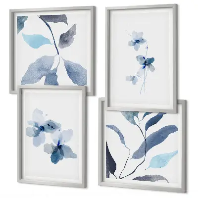 Minimalistische blaue Blumen Polyptychon mit Rahmen