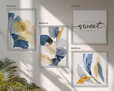 Aquarell-Pflanzenmotive als Polyptychon mit Rahmen