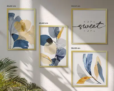 Aquarell-Pflanzenmotive als Polyptychon mit Rahmen