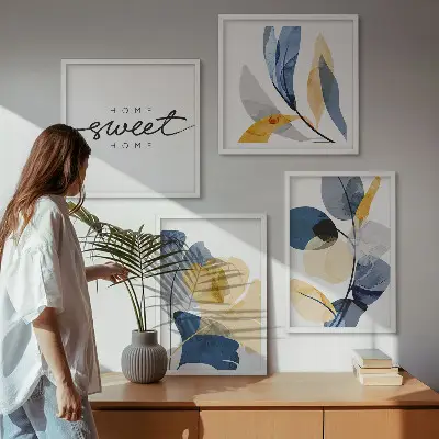 Aquarell-Pflanzenmotive als Polyptychon mit Rahmen