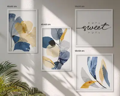 Aquarell-Pflanzenmotive als Polyptychon mit Rahmen